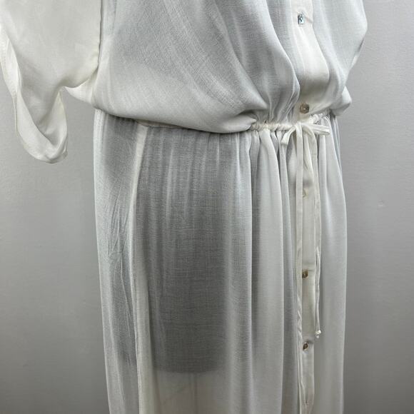 TT Beach Shell Half Sleeve V-Neck Button-Down Tie Waist Erin Maxi Dress Size XS - Picture 7 of 10